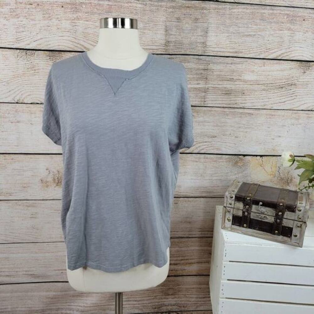 5/$25 NWT‎ Bobi Short Sleeve Rib Trim Top Overcast Green Gray Small